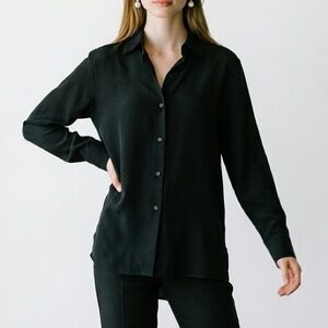 Ralph Lauren Purple Label Black Button-Down Shirt mulberry silk